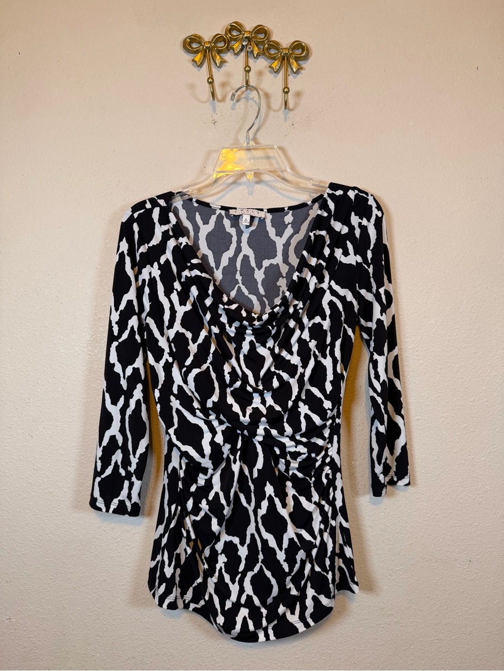 Chaus Black & White Zebra Printed Drape Neck Ruched Sides. Size S